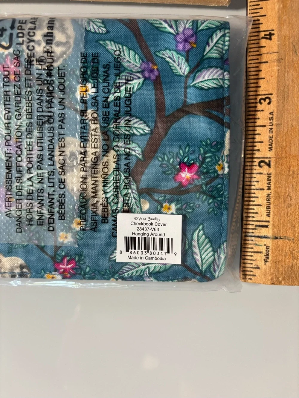 NEW WITH TAGS Vera Bradley Blue Sloth Print Cotton Wallet Checkbook Cover